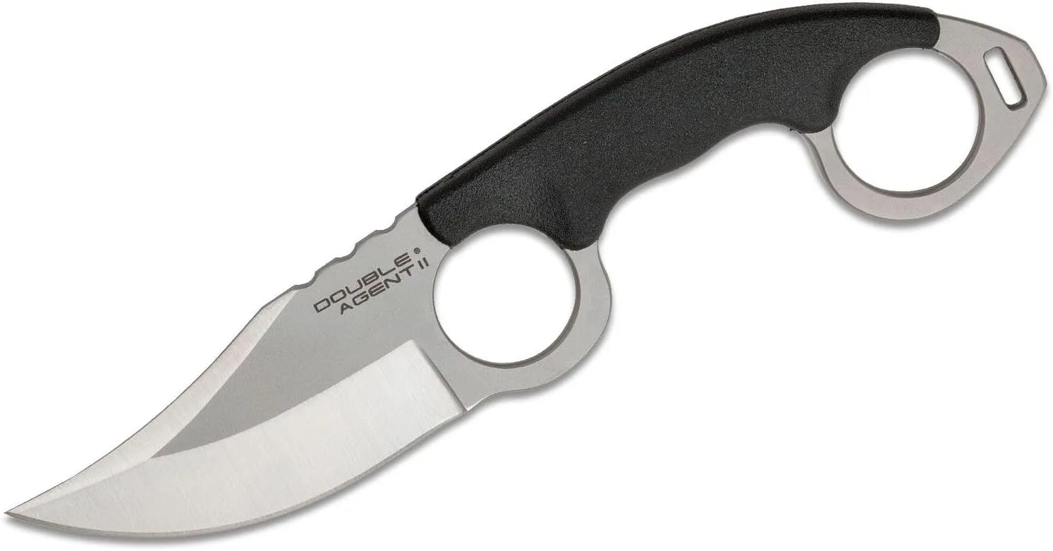 Cold Steel Double Agent II Plain Edge Durable Lightweight Japanese AUS8A Steel Clip Point Shape 3" Fixed Blade Tactical Outdoor Hunting Knife, Griv-Ex Handle, Secure-Ex Sheath