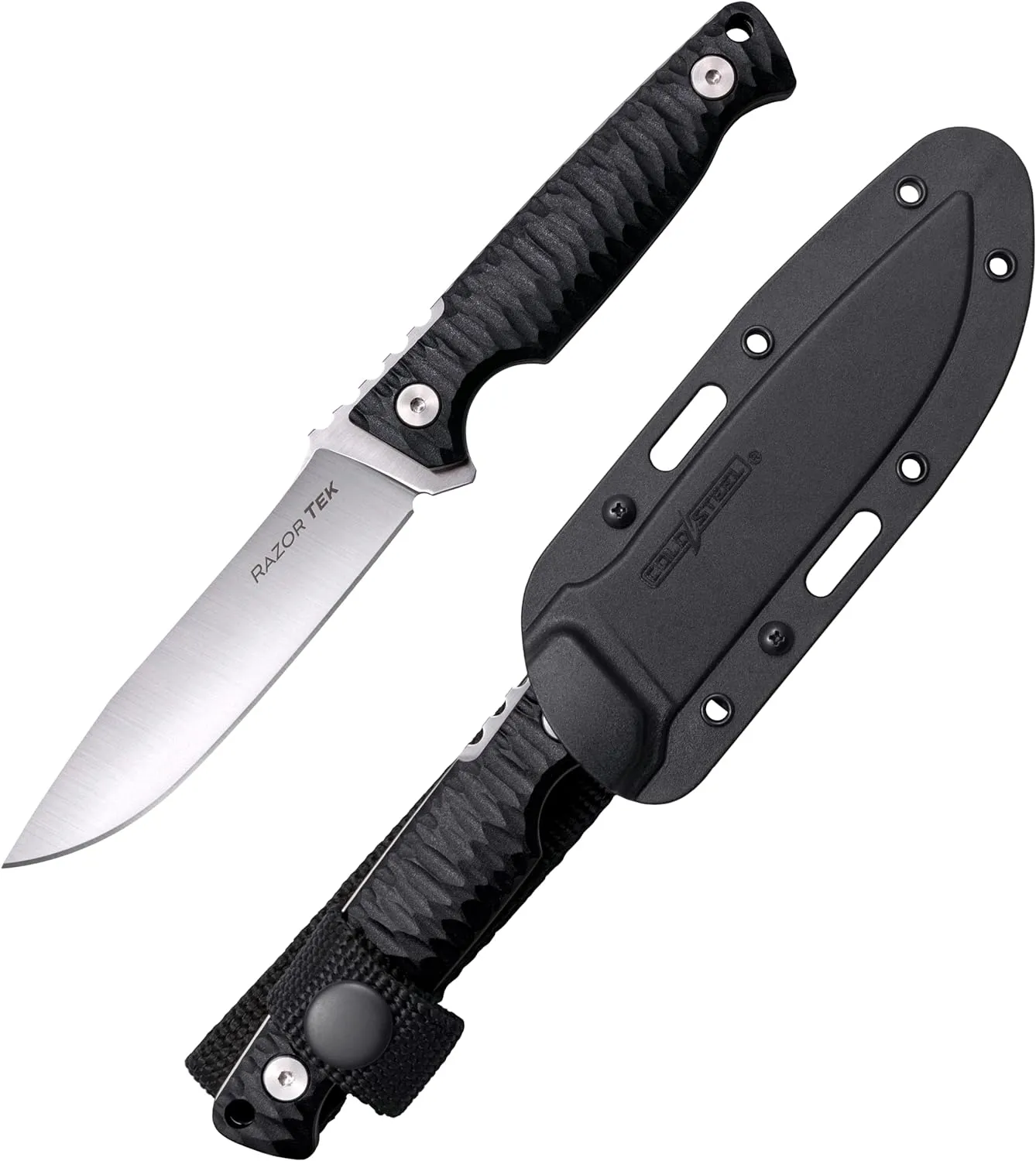 COLD STEEL Razor Tek 4" 4116 Stainless Steel Clip Point Fixed Blade EDC Outdoor Camping Hunting Utility Knife, 4" Ergonomic Textured Handle, Weather-Resistant Secure-Ex Sheath