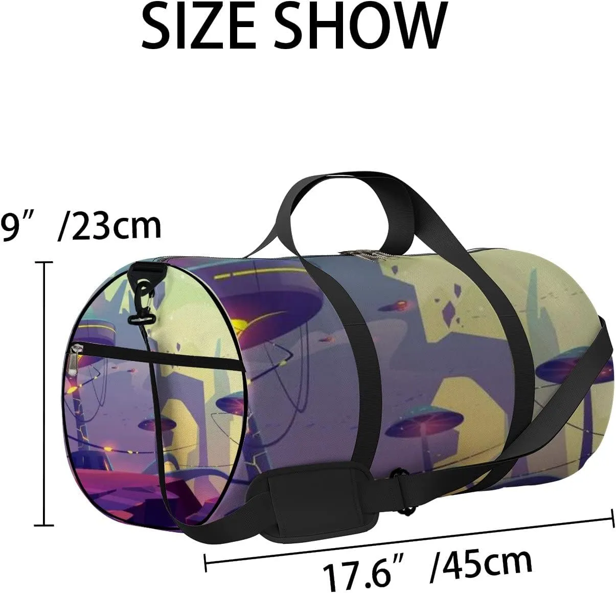 Colorful Abstract Space Mushroom Tree Sports Bag Tote Bag Waterproof Gym Bag with Shoulder Strap Zipper 2 Side Pockets for Men and Women, Travel and Storage Shoulder Bag.