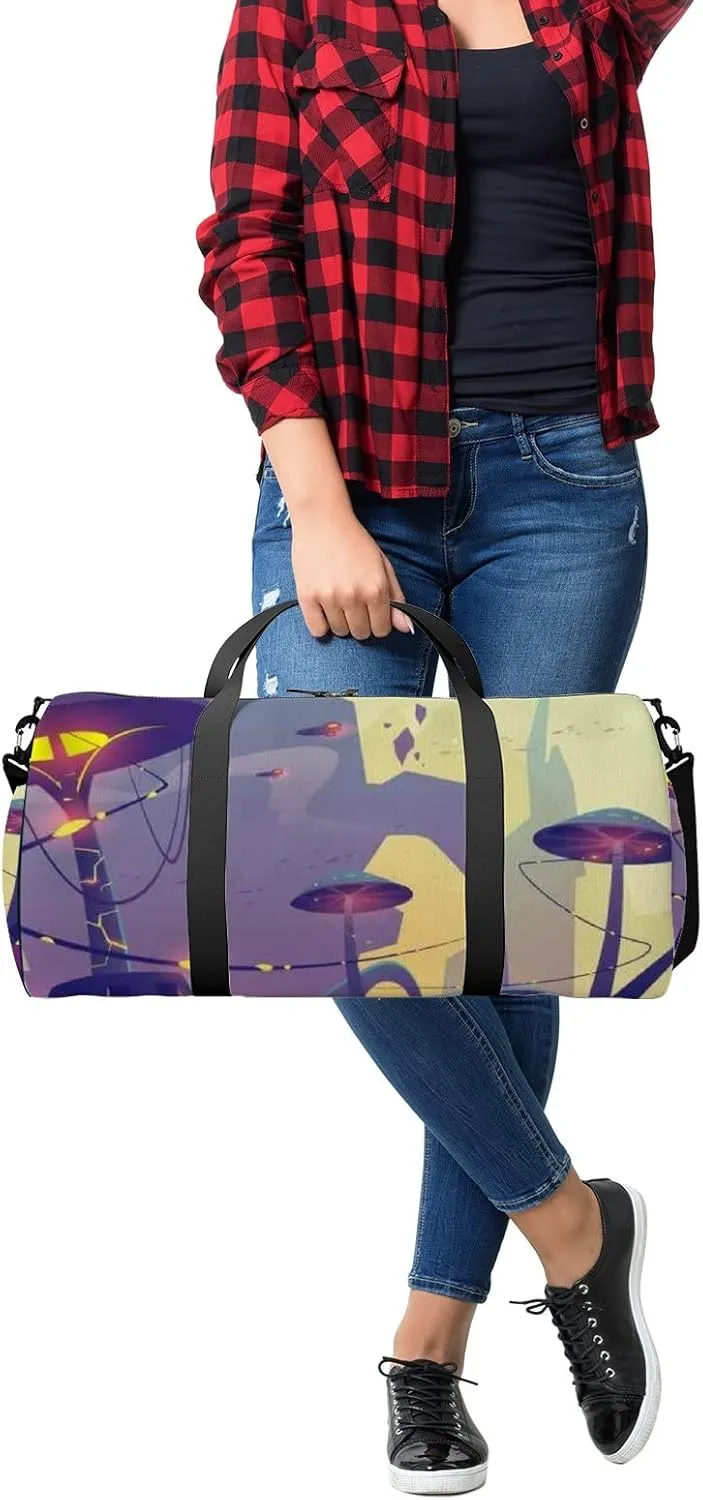 Colorful Abstract Space Mushroom Tree Sports Bag Tote Bag Waterproof Gym Bag with Shoulder Strap Zipper 2 Side Pockets for Men and Women, Travel and Storage Shoulder Bag.