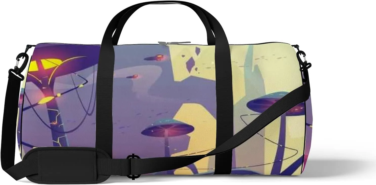 Colorful Abstract Space Mushroom Tree Sports Bag Tote Bag Waterproof Gym Bag with Shoulder Strap Zipper 2 Side Pockets for Men and Women, Travel and Storage Shoulder Bag.