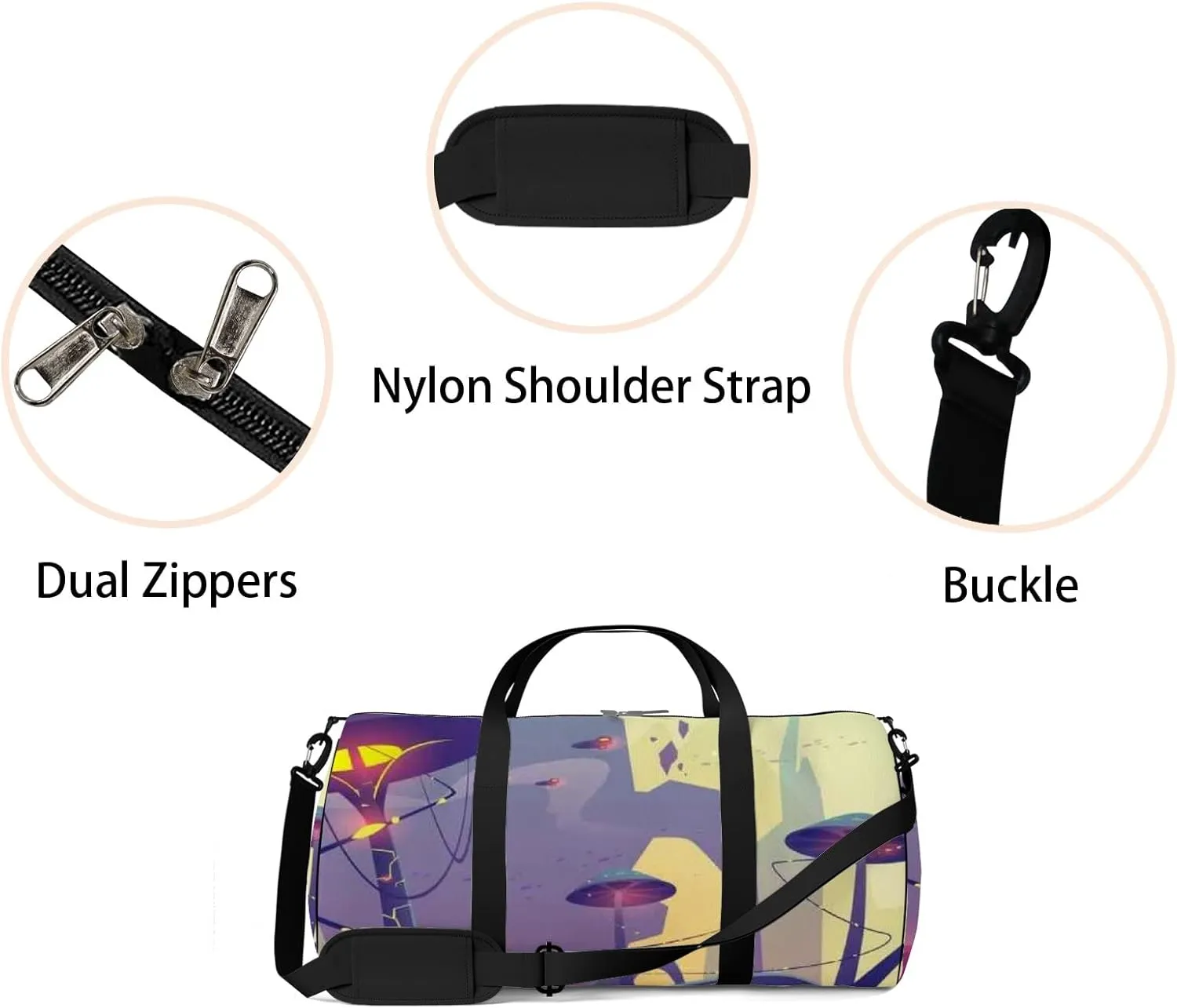 Colorful Abstract Space Mushroom Tree Sports Bag Tote Bag Waterproof Gym Bag with Shoulder Strap Zipper 2 Side Pockets for Men and Women, Travel and Storage Shoulder Bag.