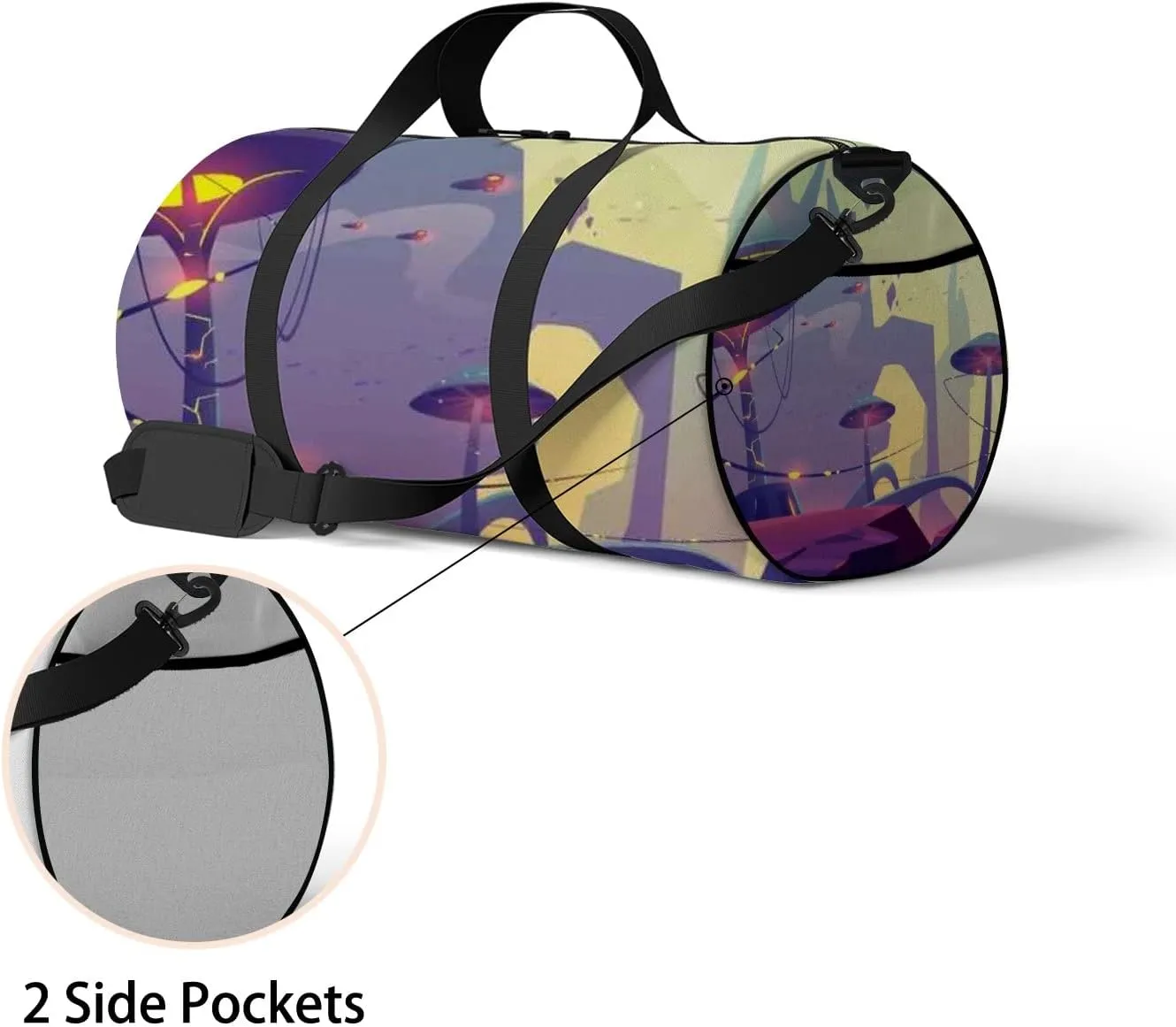 Colorful Abstract Space Mushroom Tree Sports Bag Tote Bag Waterproof Gym Bag with Shoulder Strap Zipper 2 Side Pockets for Men and Women, Travel and Storage Shoulder Bag.