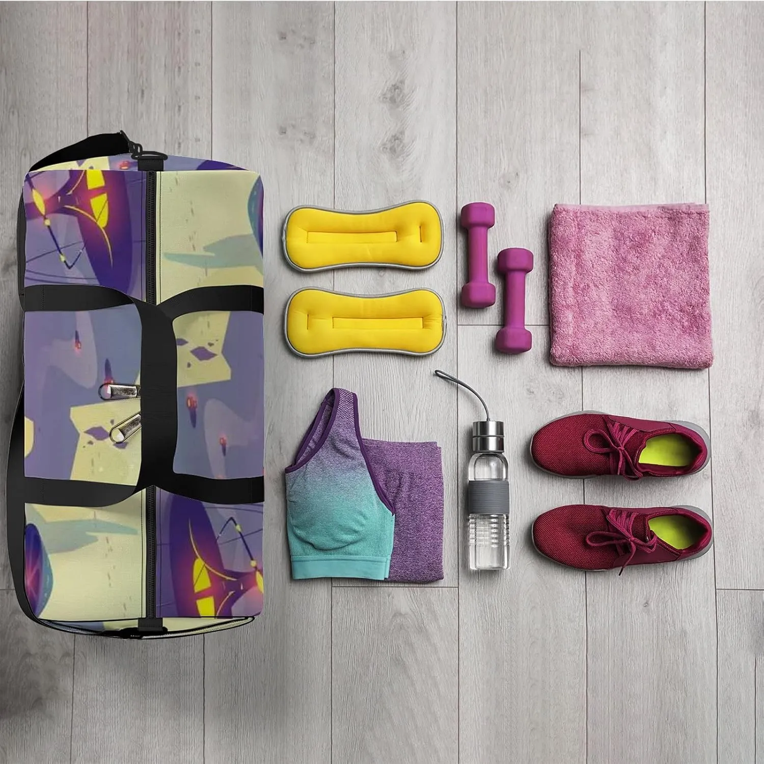 Colorful Abstract Space Mushroom Tree Sports Bag Tote Bag Waterproof Gym Bag with Shoulder Strap Zipper 2 Side Pockets for Men and Women, Travel and Storage Shoulder Bag.