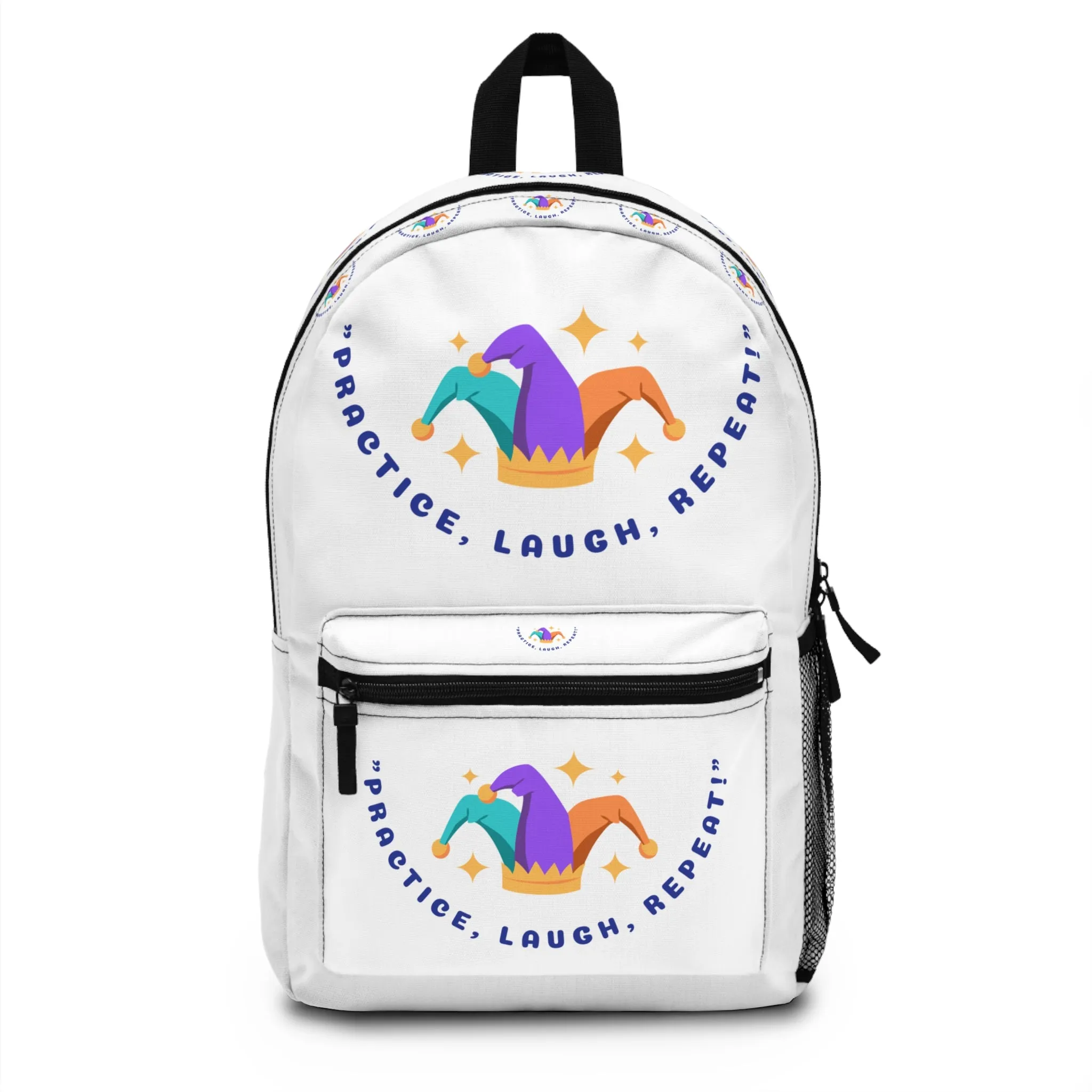 Colorful Quote Backpack - "Practice, Laugh, Repeat" - Perfect for School & Play