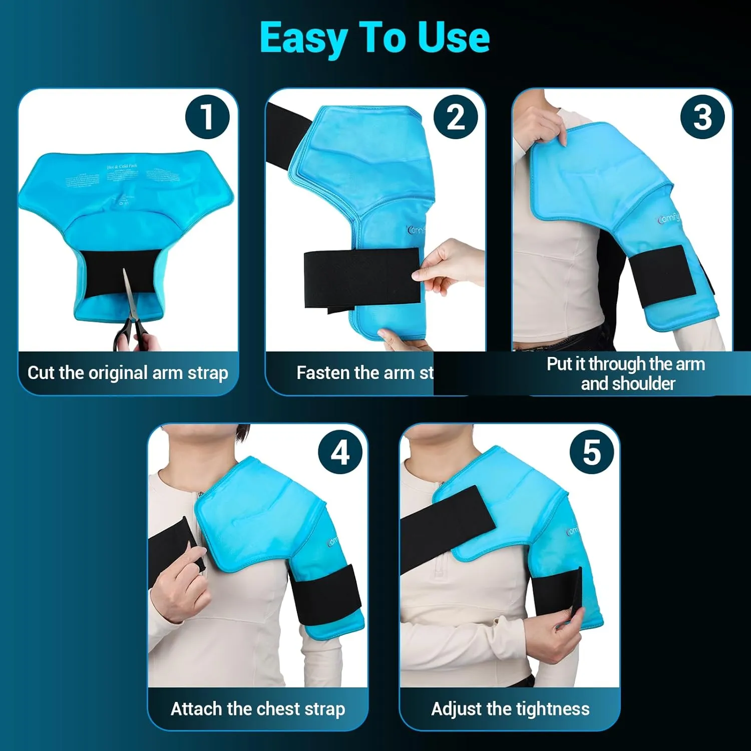 Comfytemp 3D Shoulder Ice Pack Wrap for Injuries Reusable Gel, FSA HSA Eligible, Physical Rotator Cuff Cold Therapy Arm Shoulder Sleeve for Pain Relief, Fracture, Arthritis, Surgery, Recovery (S/M)