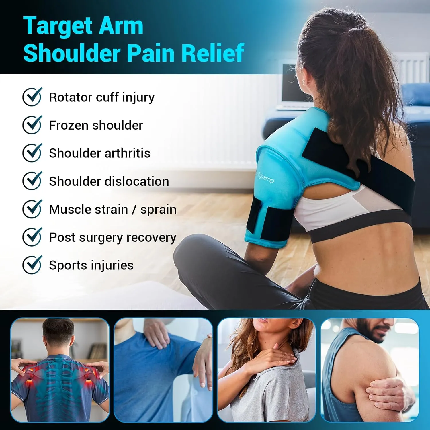 Comfytemp 3D Shoulder Ice Pack Wrap for Injuries Reusable Gel, FSA HSA Eligible, Physical Rotator Cuff Cold Therapy Arm Shoulder Sleeve for Pain Relief, Fracture, Arthritis, Surgery, Recovery (S/M)
