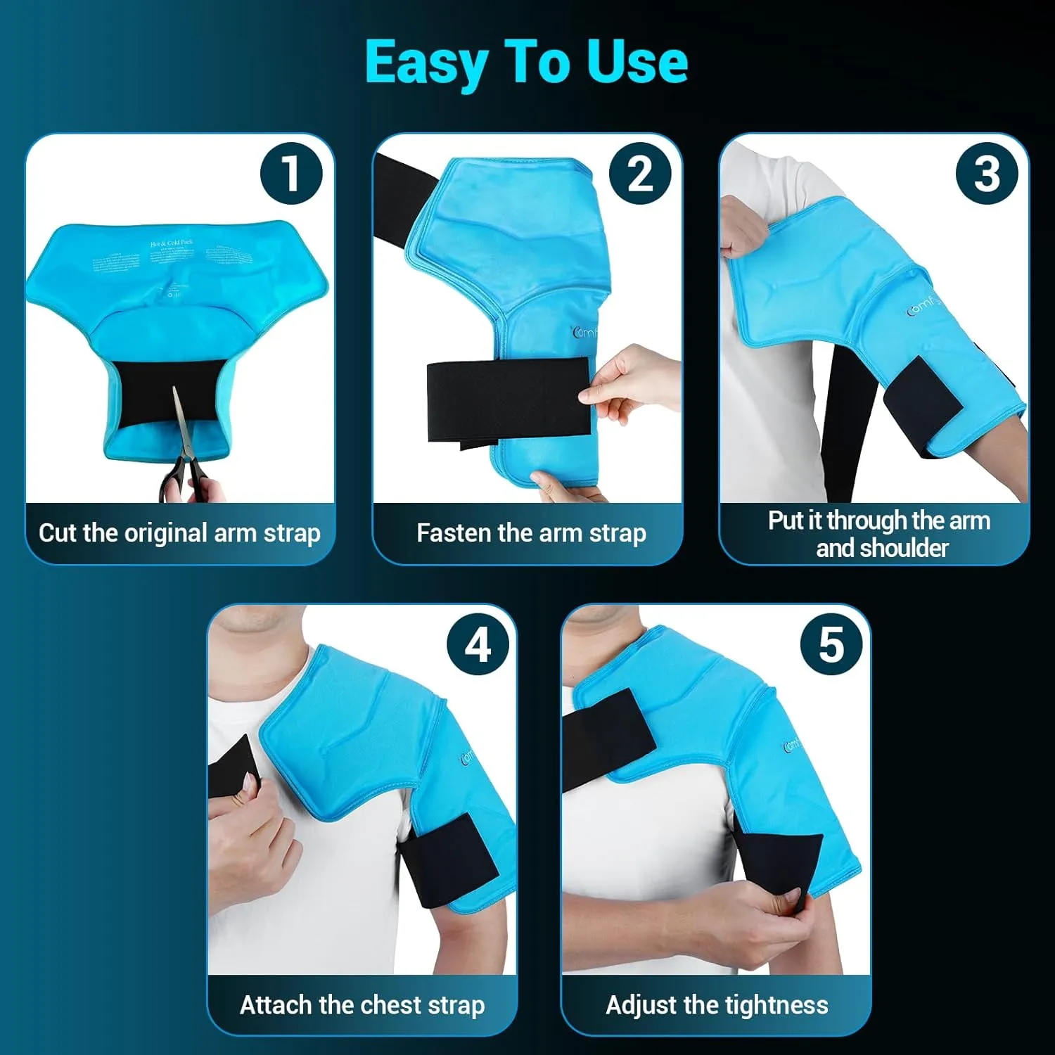 Comfytemp 3D Shoulder Ice Pack Wrap for Injuries Reusable Gel, FSA HSA Eligible, Physical Rotator Cuff Cold Therapy Arm Shoulder Sleeve for Pain Relief, Fracture, Arthritis, Surgery, Recovery (S/M)
