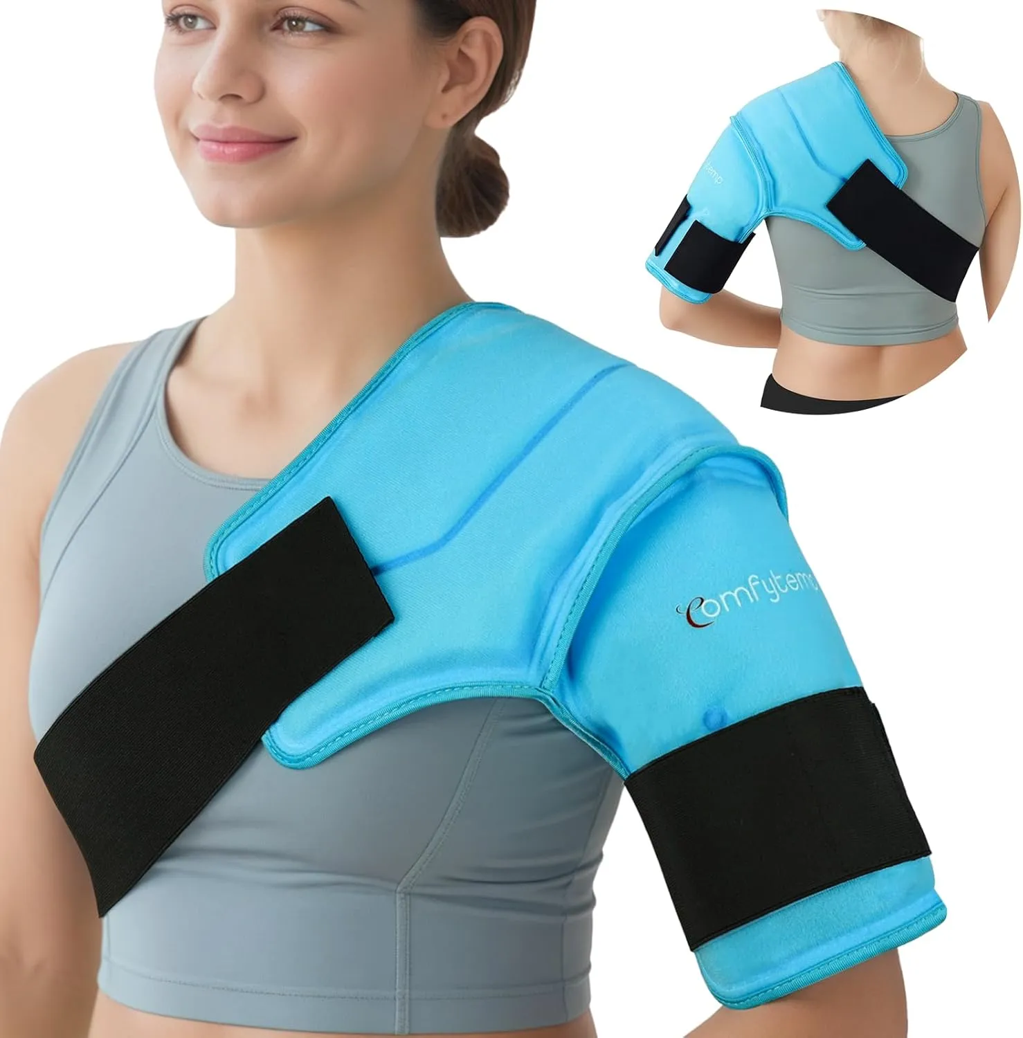 Comfytemp 3D Shoulder Ice Pack Wrap for Injuries Reusable Gel, FSA HSA Eligible, Physical Rotator Cuff Cold Therapy Arm Shoulder Sleeve for Pain Relief, Fracture, Arthritis, Surgery, Recovery (S/M)