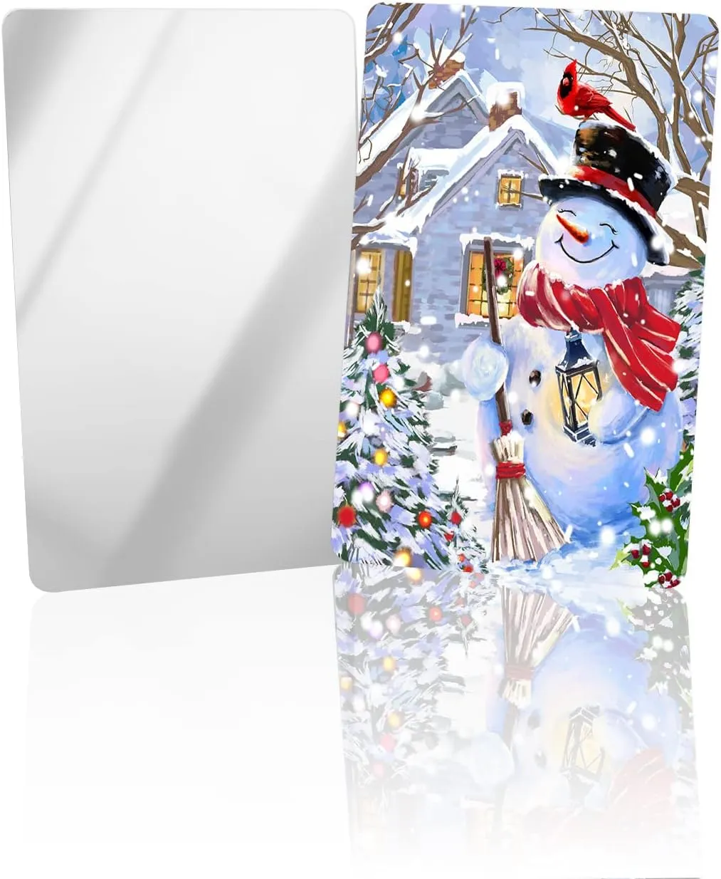Compact Card Mirror, Unbreakable Stainless Steel Makeup Mirror Cute Snowman Pine Tree Farmhouse Snowflake Scene Rectangular Handheld Small Travel Mirror for Camping, Travelling