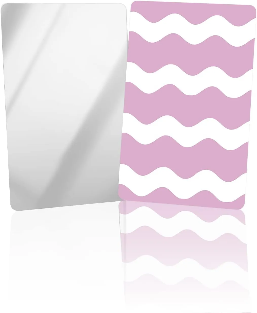 Compact Card Mirror, Unbreakable Stainless Steel Makeup Mirror Pink and White Wave Stripe Rectangular Handheld Small Travel Mirror for Camping, Travelling