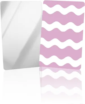 Compact Card Mirror, Unbreakable Stainless Steel Makeup Mirror Pink and White Wave Stripe Rectangular Handheld Small Travel Mirror for Camping, Travelling