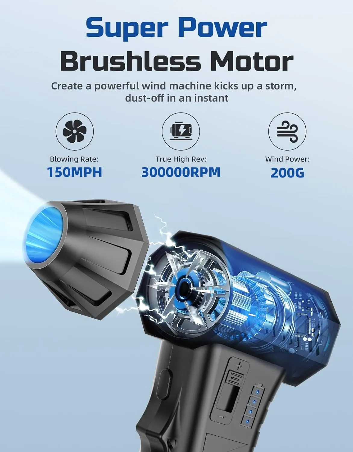 Compressed Air Duster -300000RPM Air Blower Gun Replace Dust Off Canned Air Spray, 8000mAh Battery Keyboard Cleaner Electronic Cleaning Kit, Mini Turbo Jet Dry Blower for PC/Computer/Blaster