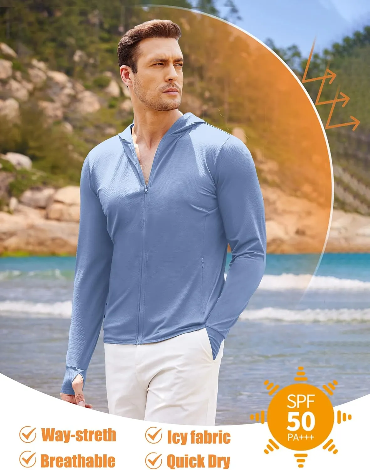 COOFANDY Men Full Zip UPF 50 Sun Protection Hoodie Jacket Long Sleeve Lightweight Breathable UV Shirts with Pockets