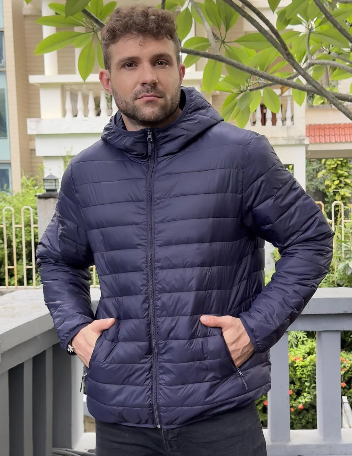 COOFANDY Mens Packable Puffer Jacket Lightweight Hooded Insulated Winter Coat Windproof Zipper Down Jacket