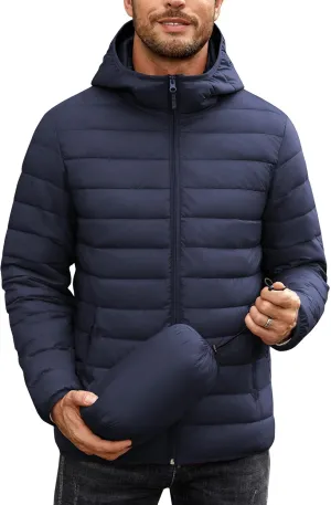 COOFANDY Mens Packable Puffer Jacket Lightweight Hooded Insulated Winter Coat Windproof Zipper Down Jacket