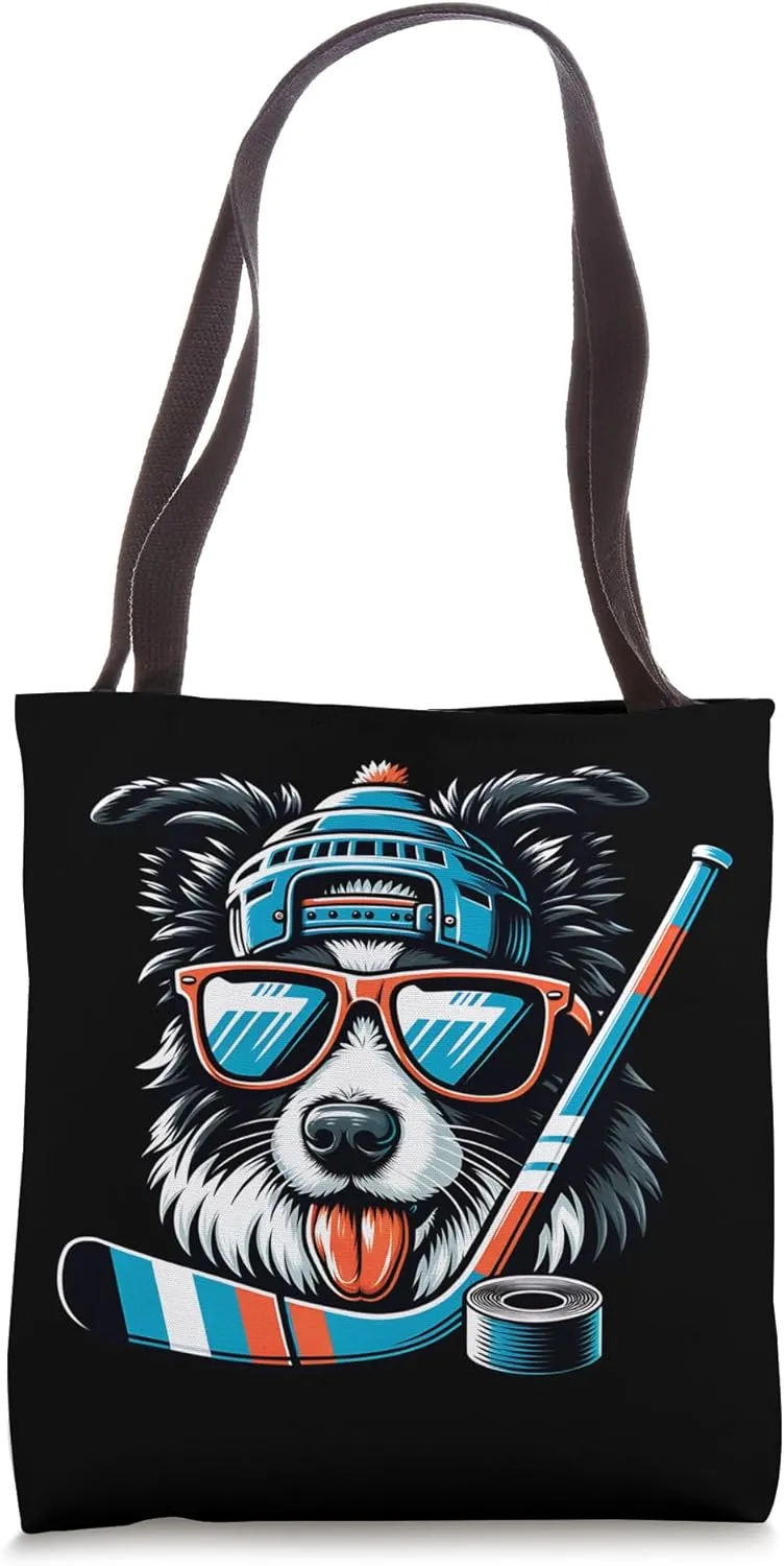 Cool Ice Hockey Border Collie Vibe Tote Bag
