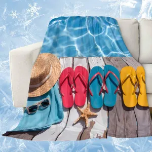 Cooling Blanket 50" x 60" Summer Slippers Straw Hat Pool Breathable Summer Blankets Thin Lightweight Cooling Comforters for Hot Sleepers Throw Blankets for Bed Sofa Couch