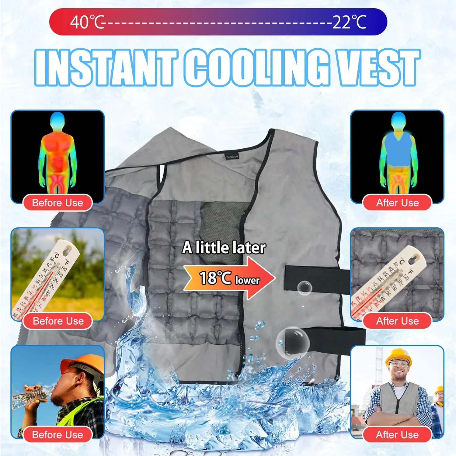 Cooling Vest with Ice Cells, Adjustable Unisex Cold Vest for Hot Weather, Reusable Cooling Gear for Outdoor Work