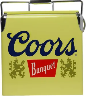 Coors Banquet Retro Ice Chest Cooler with Bottle Opener 13L (14 qt), 18 Can Capacity, Yellow and Silver, Vintage Style Ice Bucket for Camping, Beach, Picnic, RV, BBQs, Tailgating, Fishing