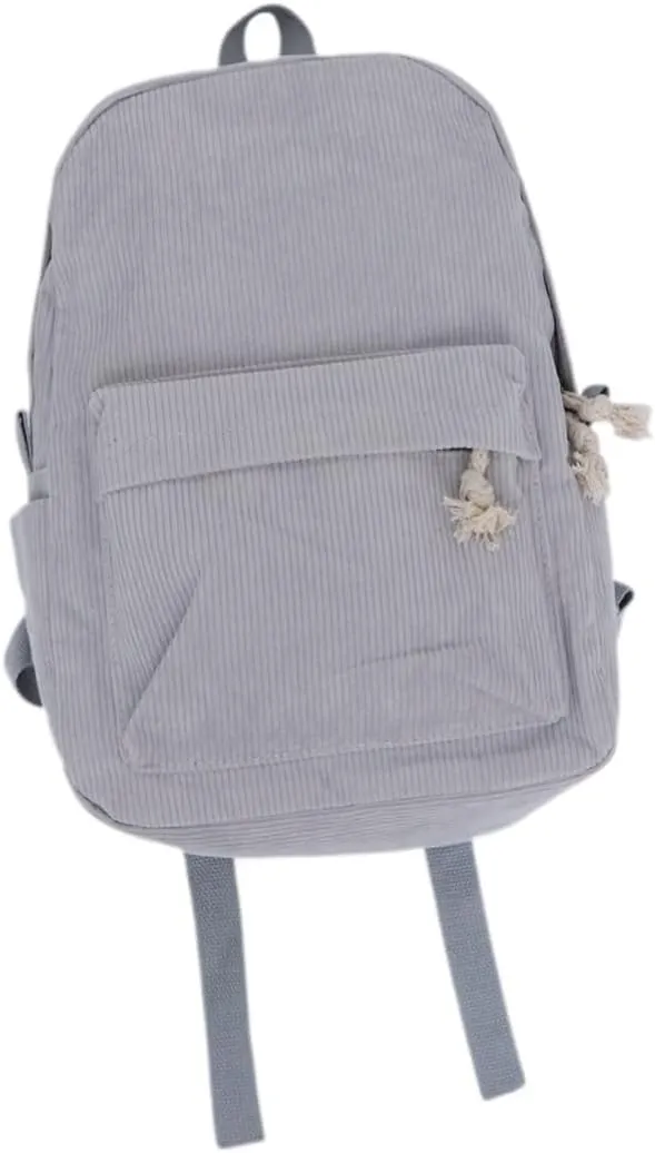 Corduroy Backpack for Women and Girls Lightweight Fashion Bag for Campus High Capacity Storage Stylish and for Students and Daily Use Light Grey
