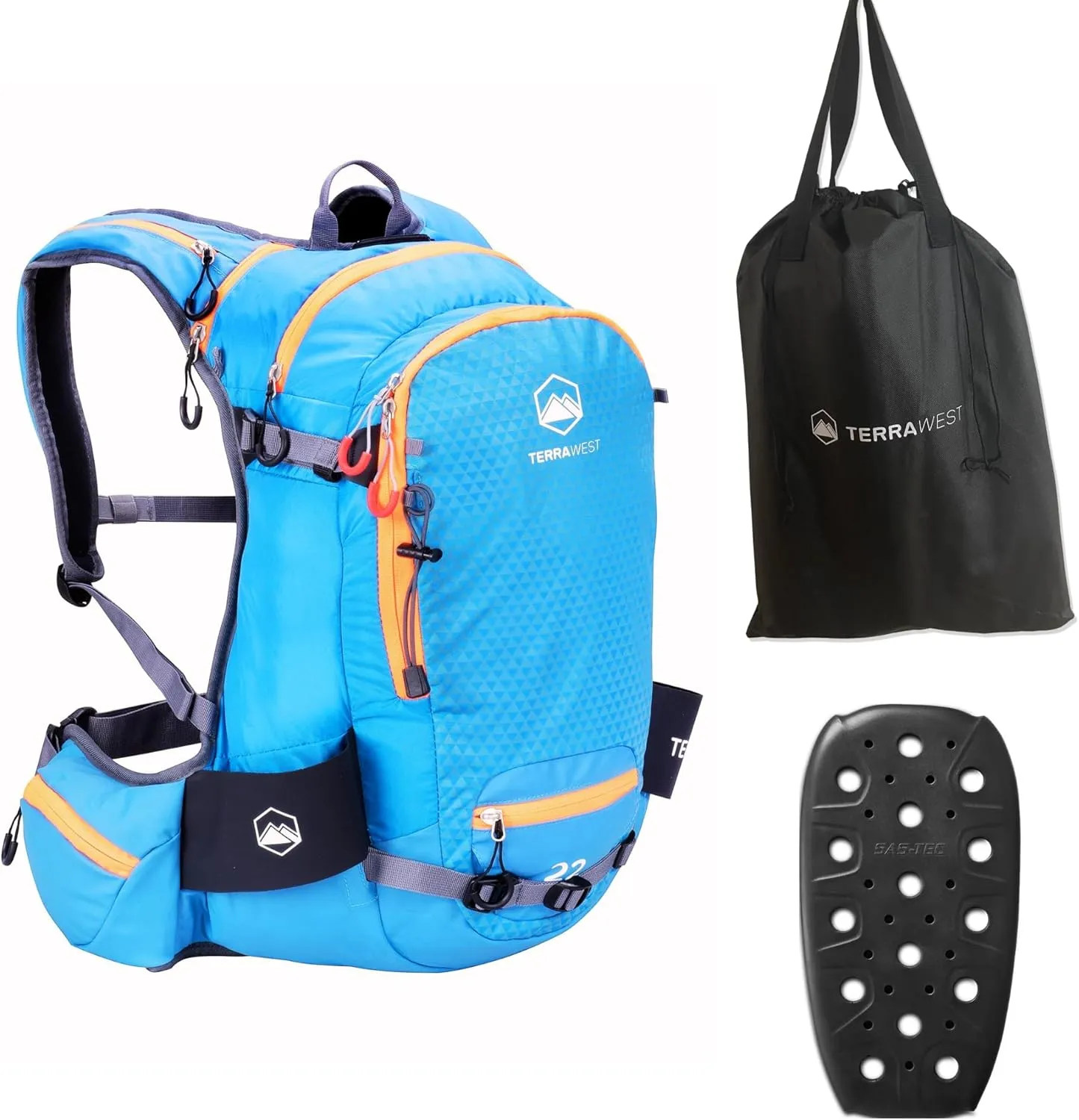Core 22 Ski Backpack, Recco Reflector and Back Protector Installed, Backcountry Skiing, Snowboarding, Snowmobiling, Split Boarding (Ocean Blue/Orange)