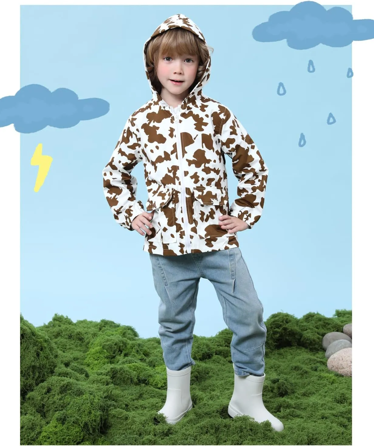 COSLAND Toddler Boys Girls Rain Jacket Waterproof Hooded Raincoat, 2-5T