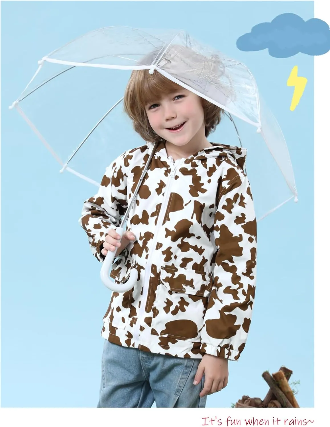 COSLAND Toddler Boys Girls Rain Jacket Waterproof Hooded Raincoat, 2-5T