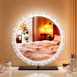Cosmetic Mirror with Light Desktop Mirror Bedroom Mirror Dressing Table Mirror Changeable Colors Dimmable Brightness for Bedroom Entryway Living Room Hallway(Black,44x48cm/17x19in)