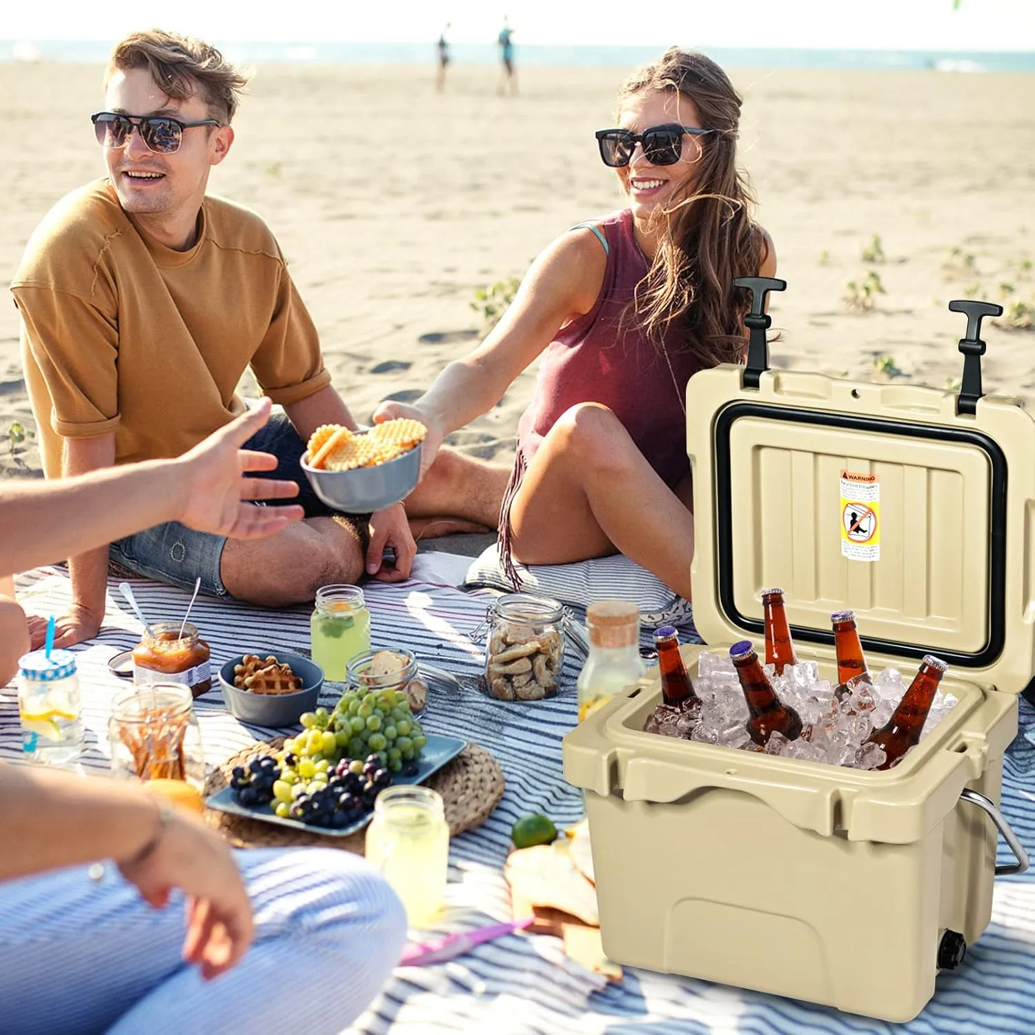 COSTWAY 16 Quart Cooler, 24 Can Insulated Ice Chest Box with Heavy Duty Handle and 2 Cup Holders, 3-5 Days Ice Retention, Portable Leakproof Hard Cooler for Camping, Fishing, Picnic, Outdoor