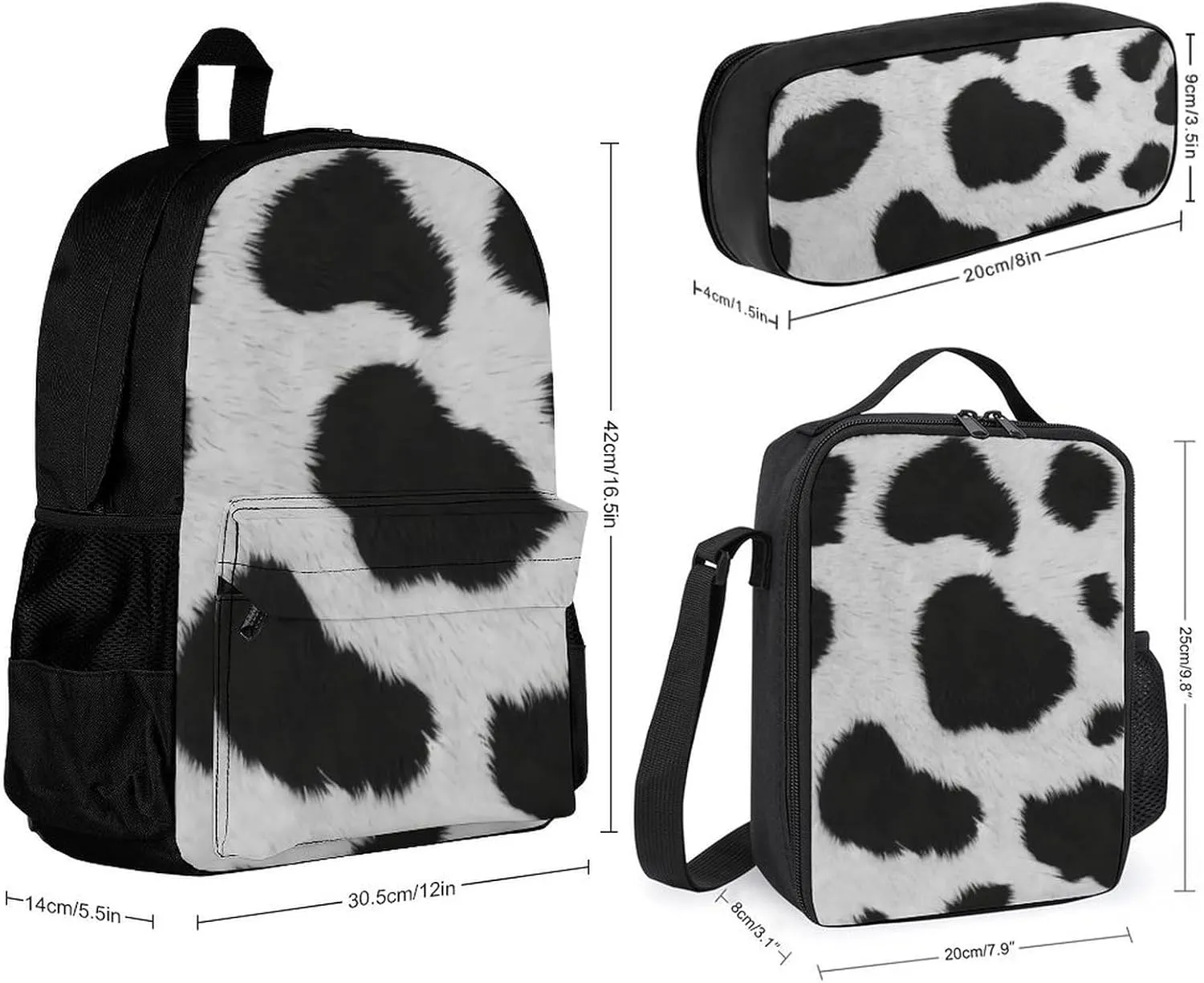 Cow Hide Lightweight Pocket Backpack Crossbody Lunch Bag Set Unisex