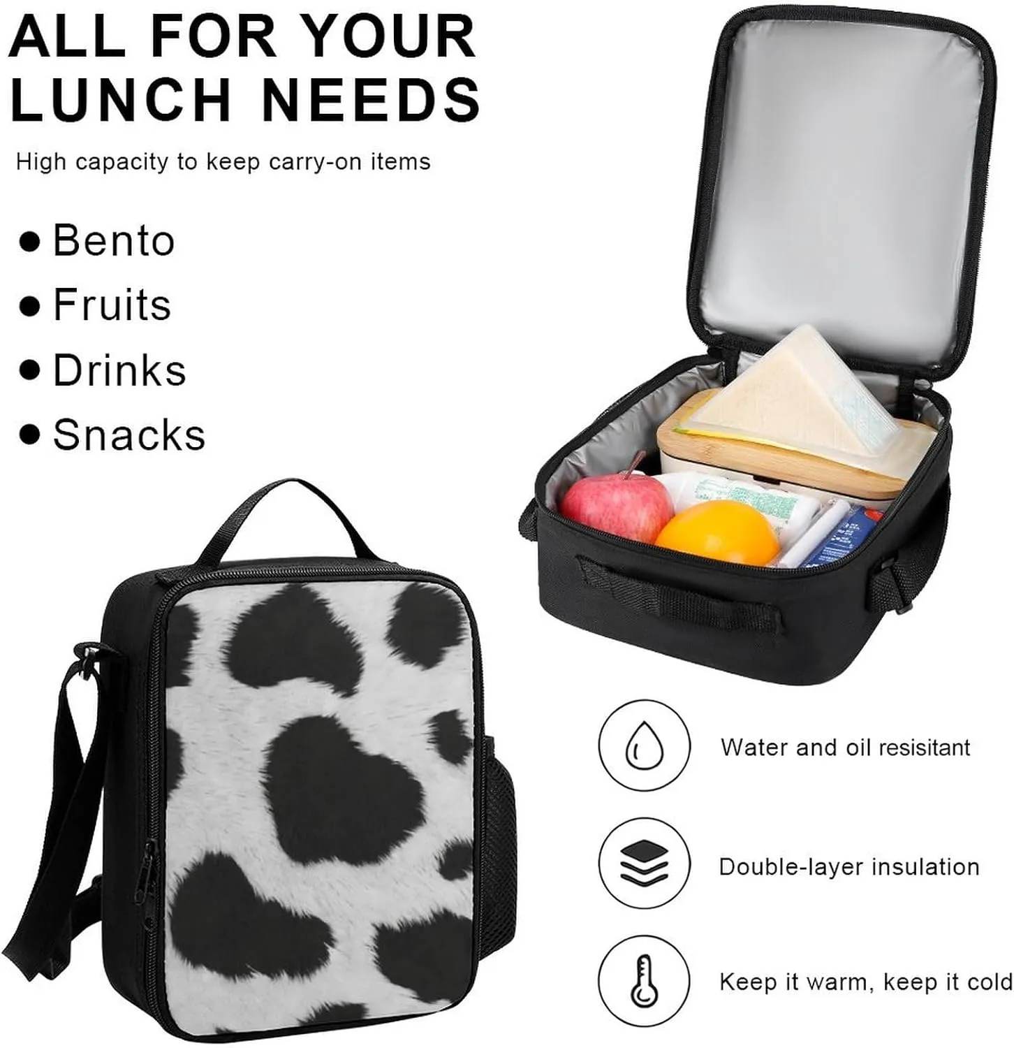 Cow Hide Lightweight Pocket Backpack Crossbody Lunch Bag Set Unisex