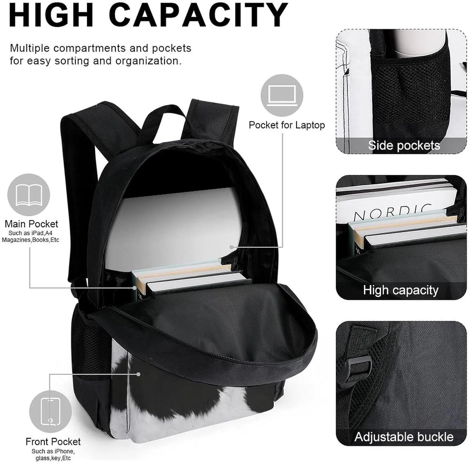 Cow Hide Lightweight Pocket Backpack Crossbody Lunch Bag Set Unisex