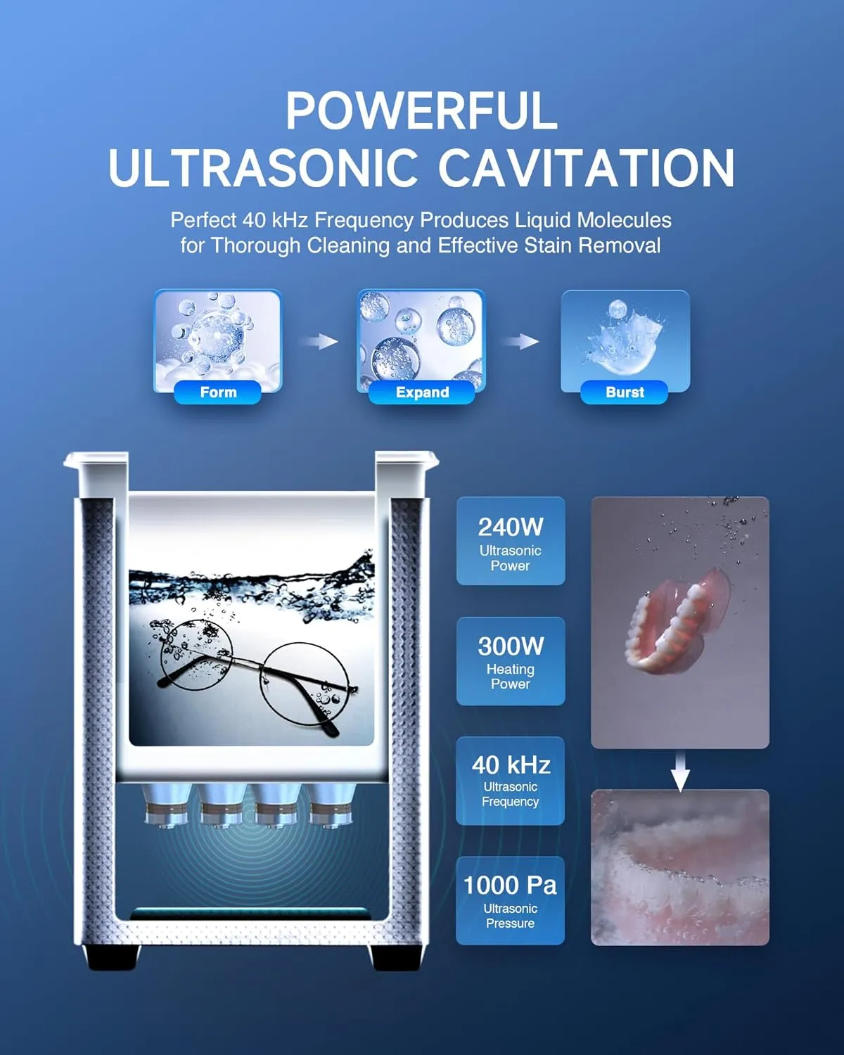 CREWORKS 10L Digital Ultrasonic Cleaning Machine with Heater & Timer, 240W Stainless Steel Ultrasonic Washing Machine, 2.6 gal Sonic Parts Cleaning Machine for Jewelry Glasses Auto Tool Machine Part
