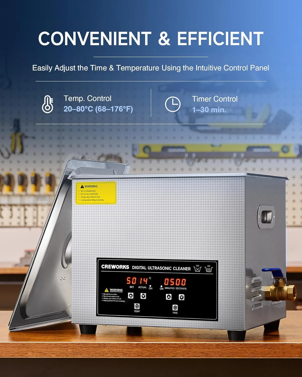 CREWORKS 10L Digital Ultrasonic Cleaning Machine with Heater & Timer, 240W Stainless Steel Ultrasonic Washing Machine, 2.6 gal Sonic Parts Cleaning Machine for Jewelry Glasses Auto Tool Machine Part