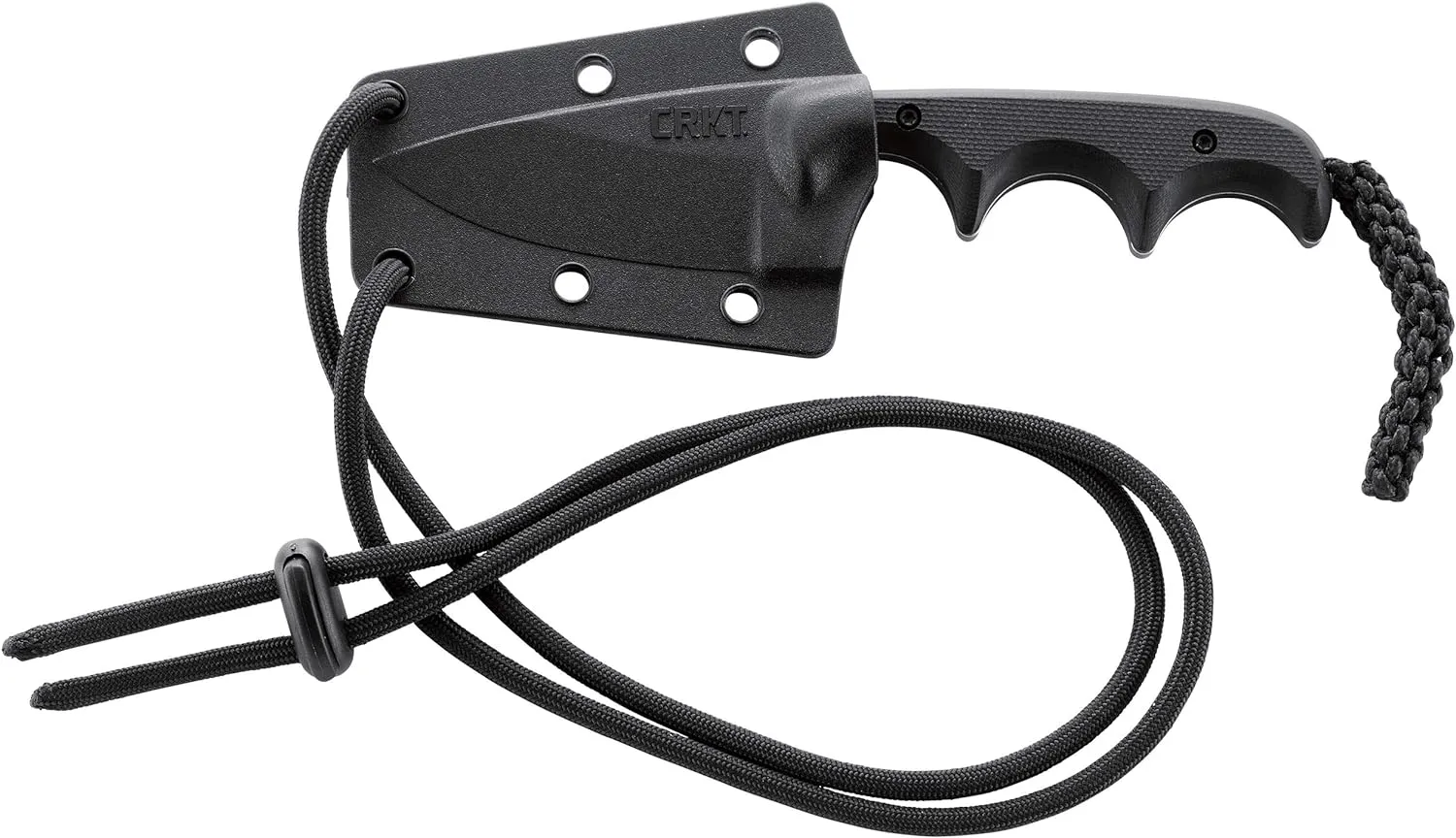 CRKT Compact Fixed Blade Knife: Minimalist Black Drop Point Neck Knife, Folts Utility Knife with Stonewashed Blade, G10 Handle and Nylon Sheath 2384K