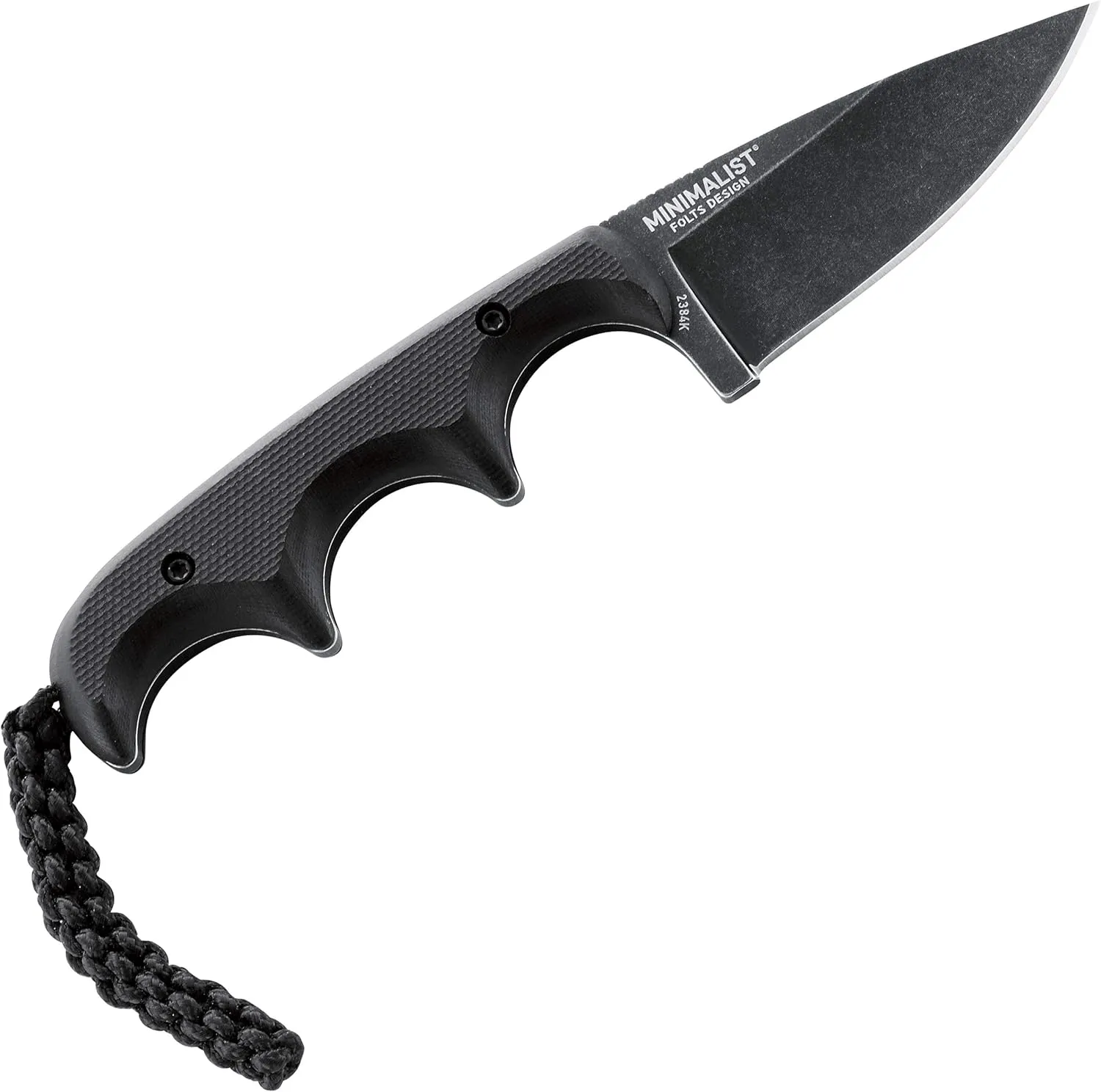 CRKT Compact Fixed Blade Knife: Minimalist Black Drop Point Neck Knife, Folts Utility Knife with Stonewashed Blade, G10 Handle and Nylon Sheath 2384K