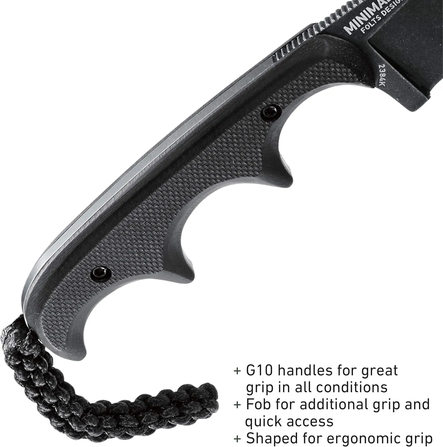 CRKT Compact Fixed Blade Knife: Minimalist Black Drop Point Neck Knife, Folts Utility Knife with Stonewashed Blade, G10 Handle and Nylon Sheath 2384K