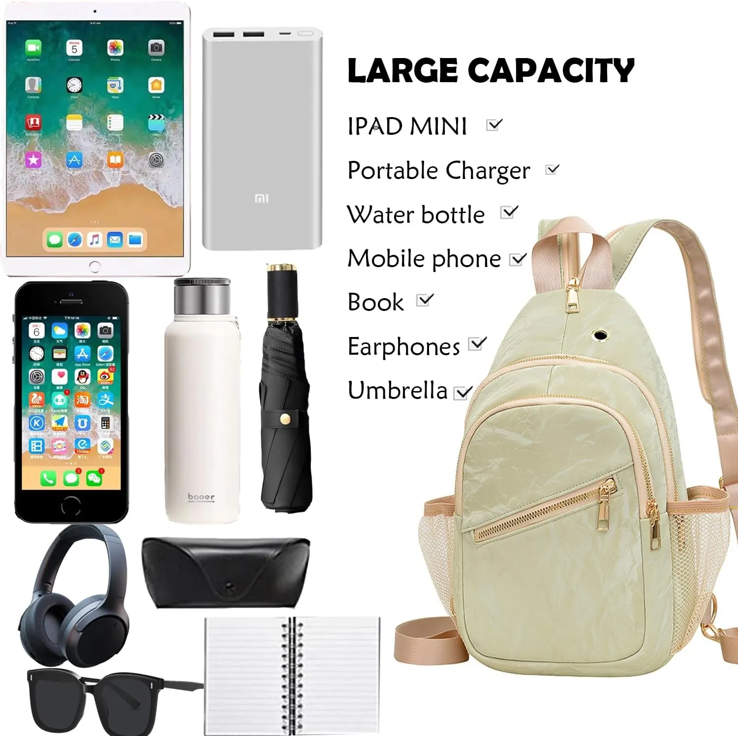 Cross Body Bag Sling Backpack Bag,Crossbody Bag Chest Bag with Belt Waist Pack for Women Man