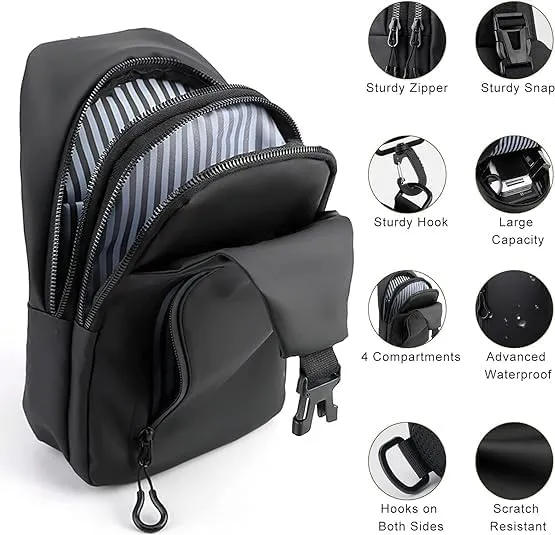 Crossbody Sling Bag for Men,Backpack with USB Charging Port Travel Hiking Daypack Waterproof Chest Shoulder Bag