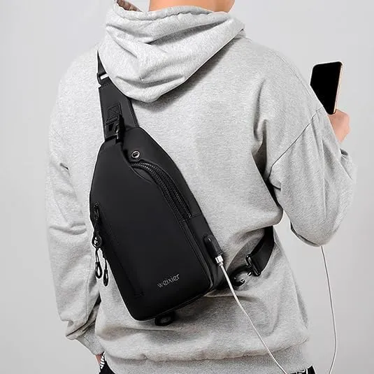 Crossbody Sling Bag for Men,Backpack with USB Charging Port Travel Hiking Daypack Waterproof Chest Shoulder Bag