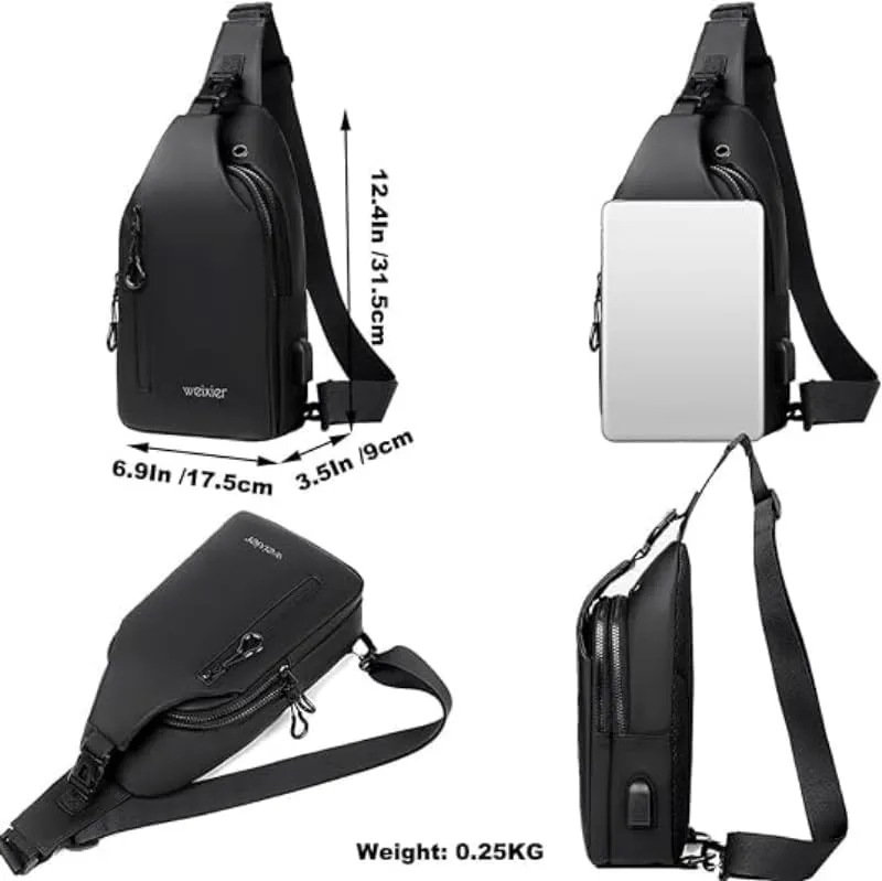 Crossbody Sling Bag for Men,Backpack with USB Charging Port Travel Hiking Daypack Waterproof Chest Shoulder Bag