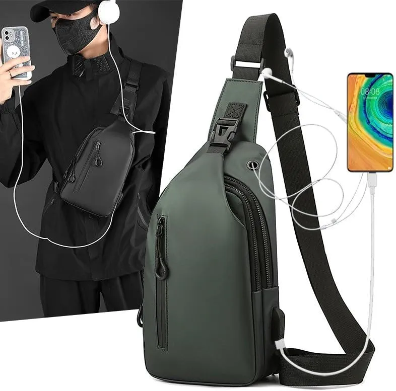 Crossbody Sling Bag for Men,Backpack with USB Charging Port Travel Hiking Daypack Waterproof Chest Shoulder Bag