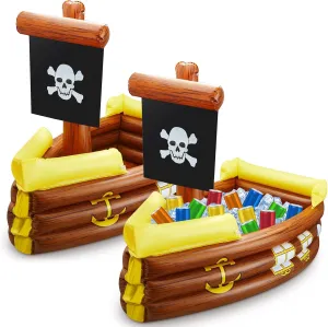 Cunhill 2 Pieces Inflatable Pirate Ship Cooler Inflatable Cooler for Halloween Pirate Ship for Food Beverage Serving Bar Party Decorations Birthday Pool Party Supplies