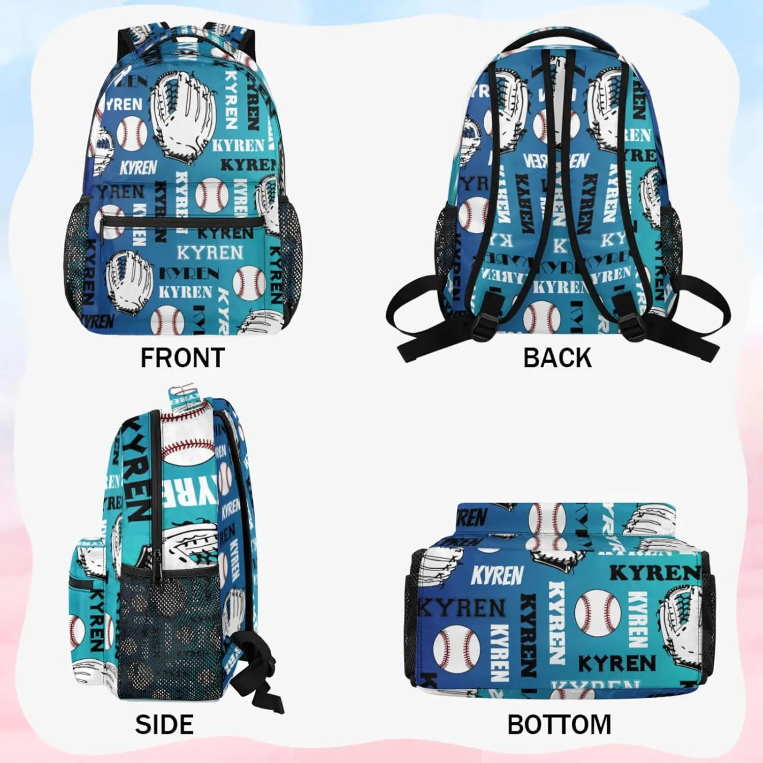 Custom Baseball Backpack for Men Women, Personalized Laptop Backpack with Name, Sports Bag Lightweight Daypack for Travel Camping, Blue