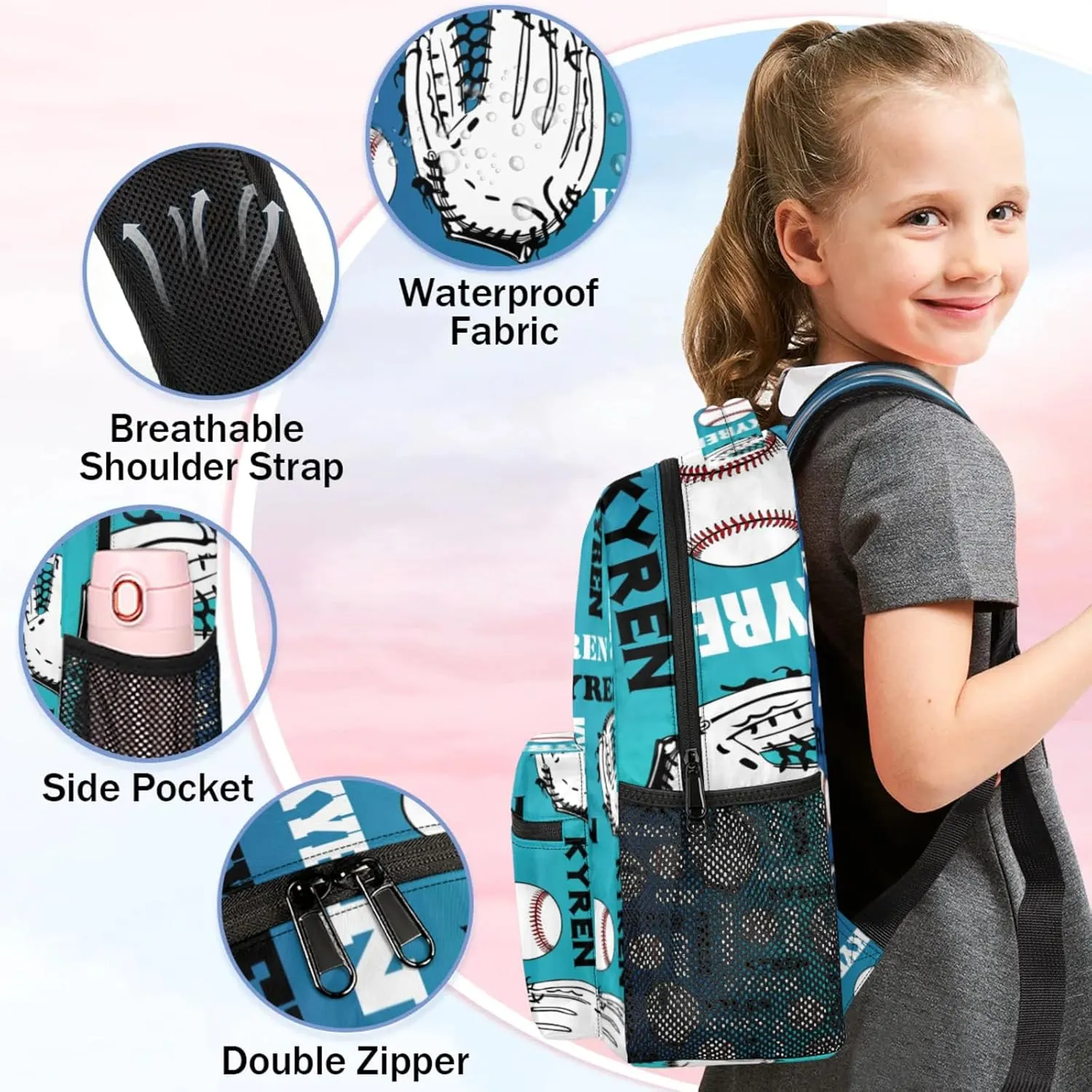 Custom Baseball Backpack for Men Women, Personalized Laptop Backpack with Name, Sports Bag Lightweight Daypack for Travel Camping, Blue