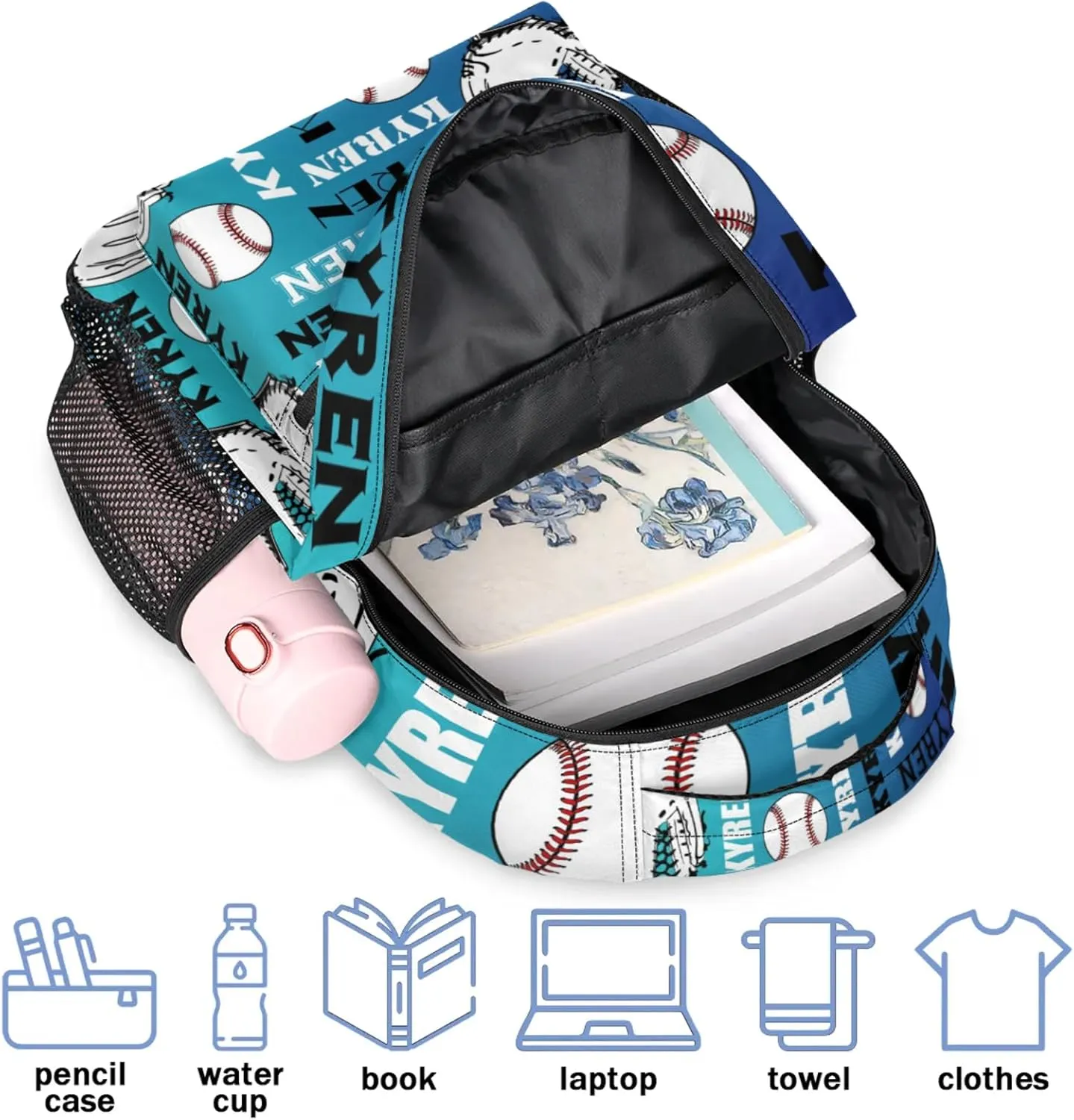Custom Baseball Backpack for Men Women, Personalized Laptop Backpack with Name, Sports Bag Lightweight Daypack for Travel Camping, Blue