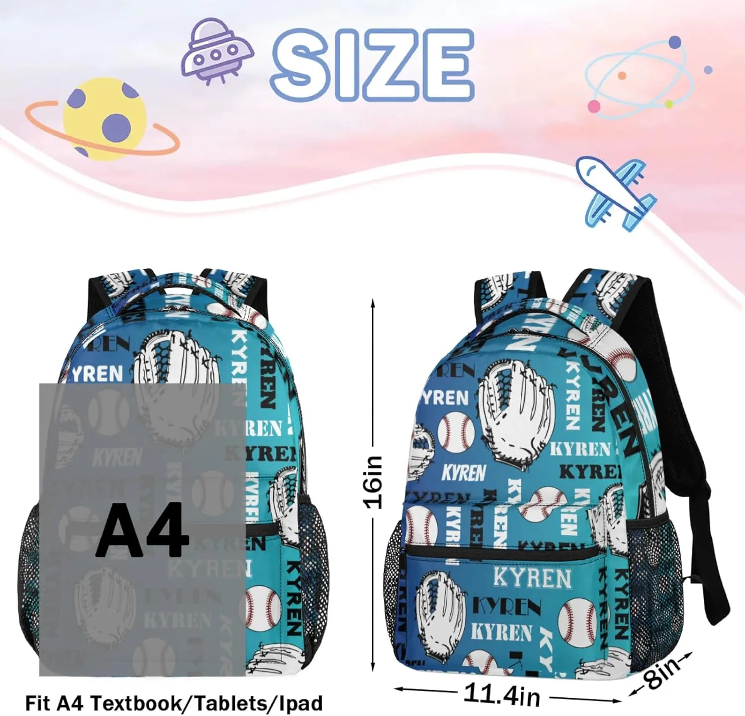 Custom Baseball Backpack for Men Women, Personalized Laptop Backpack with Name, Sports Bag Lightweight Daypack for Travel Camping, Blue