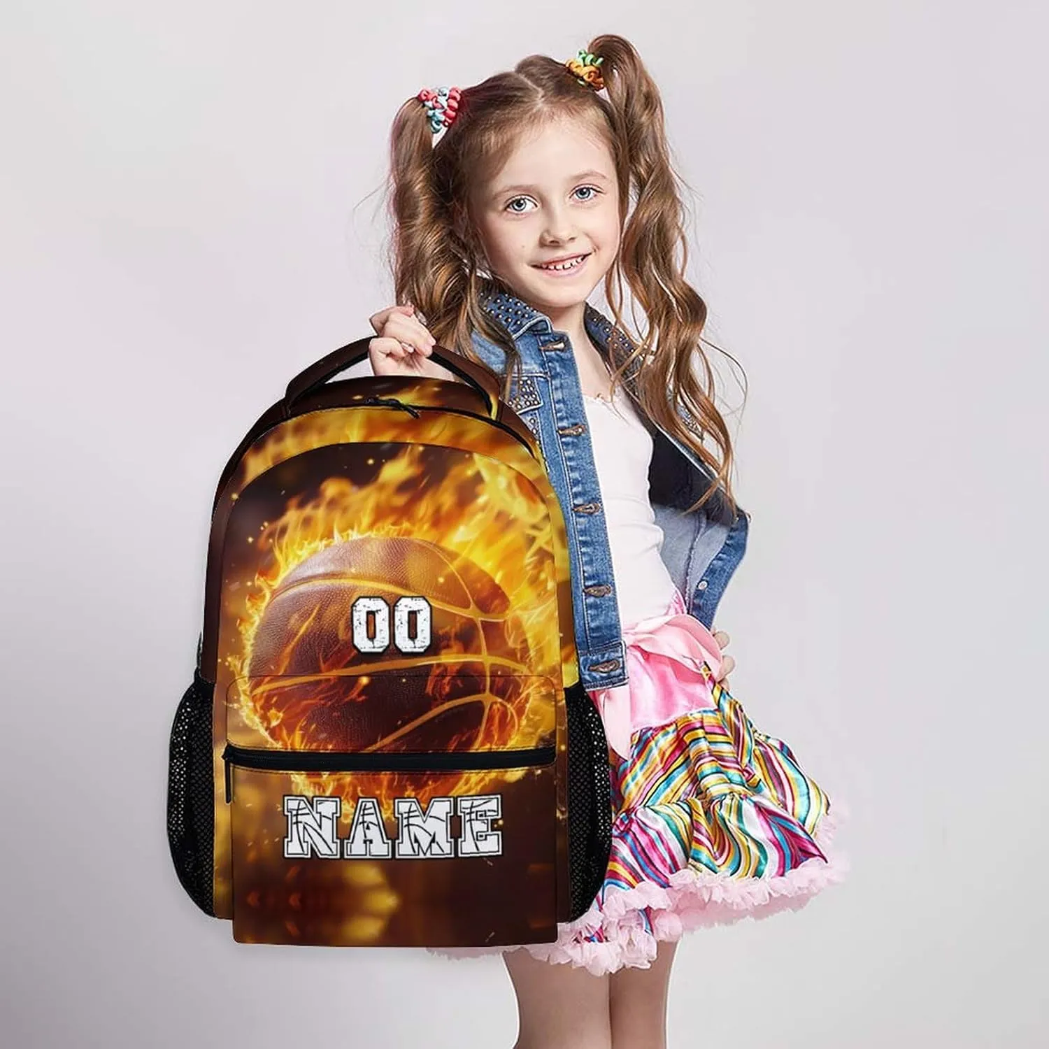 Custom Basketball Backpacks for Boys, 17" Cool Back to School Backpack Gifts for Basketball Lovers, Personalized Lightweight Sports Bookbag for Elementary Middle College Hiking