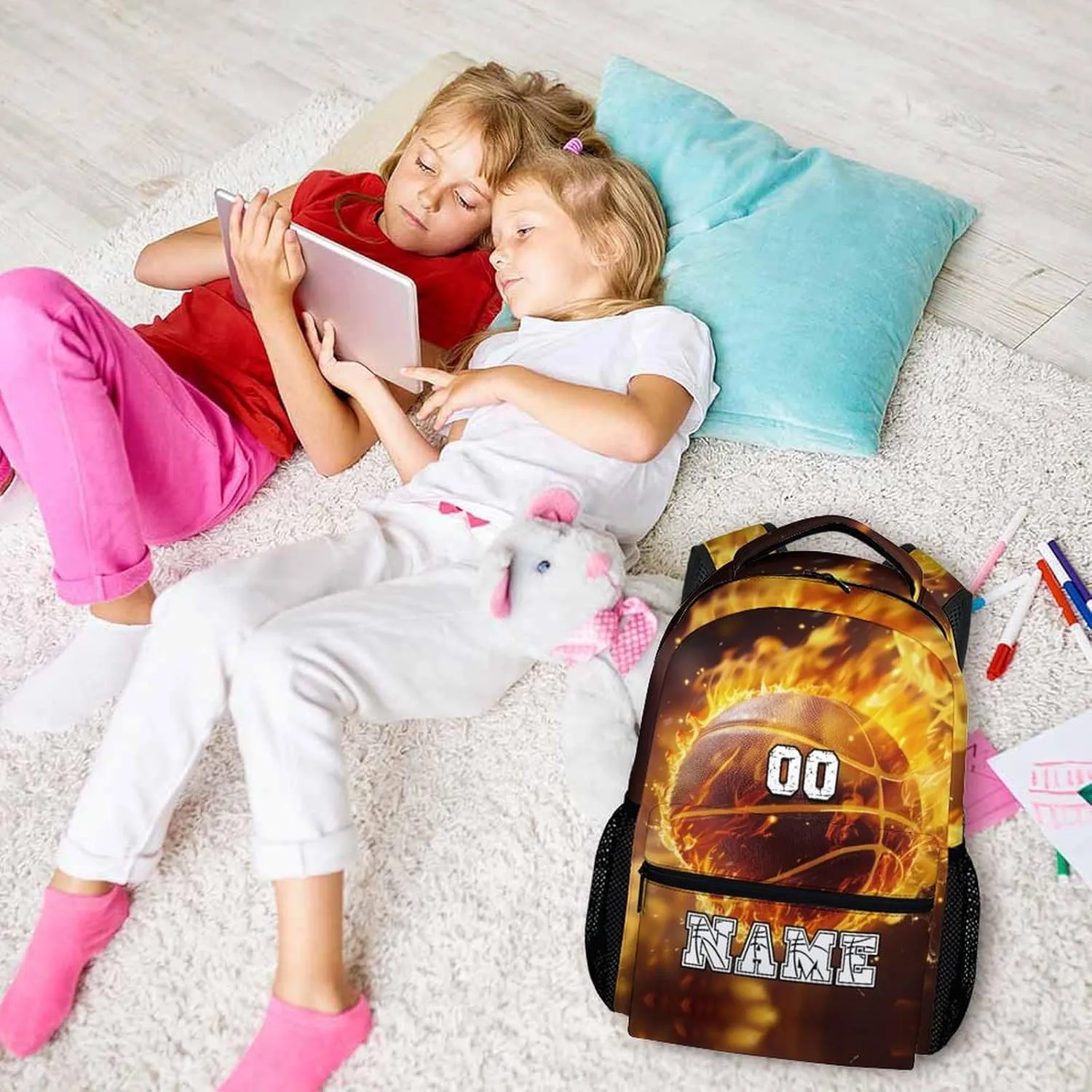 Custom Basketball Backpacks for Boys, 17" Cool Back to School Backpack Gifts for Basketball Lovers, Personalized Lightweight Sports Bookbag for Elementary Middle College Hiking